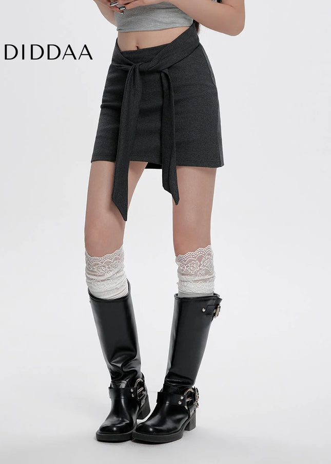 Gray High-Waisted A-Line Strappy Skirt for Women - Skirts