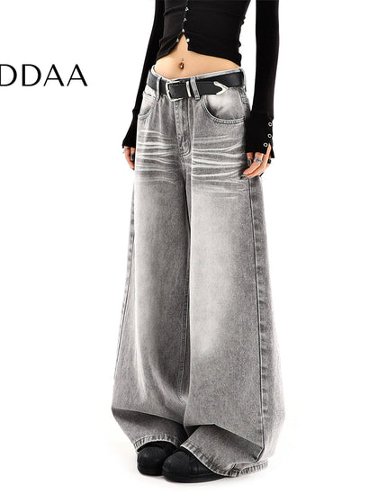 Gray High-Waisted Distressed Wide-Leg Jeans - S / Grey - Women’s Jeans