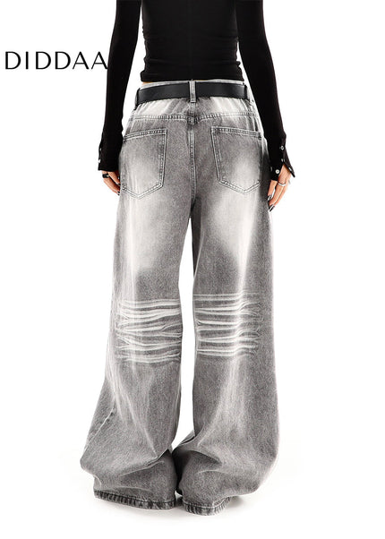 Gray High-Waisted Distressed Wide-Leg Jeans - Women’s Jeans