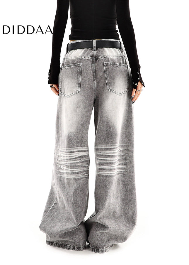 Gray High-Waisted Distressed Wide-Leg Jeans - Women’s Jeans