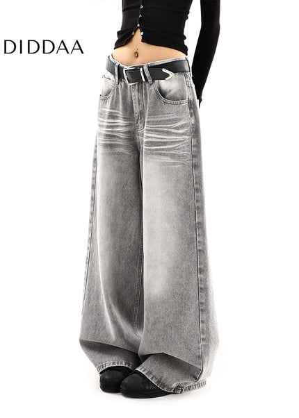 Gray High-Waisted Distressed Wide-Leg Jeans - Women’s Jeans