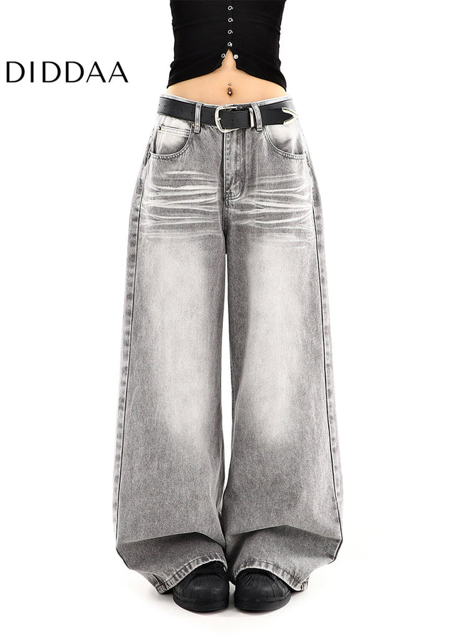 Gray High-Waisted Distressed Wide-Leg Jeans - Women’s Jeans