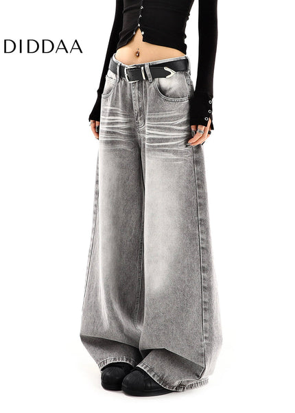 Gray High-Waisted Distressed Wide-Leg Jeans - Women’s Jeans
