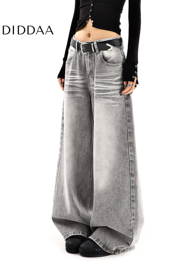 Gray High-Waisted Distressed Wide-Leg Jeans - Women’s Jeans