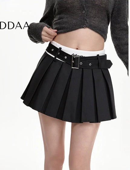 Gray High-Waisted Pleated A-Line Skirt for Women - S / Black - Skirts