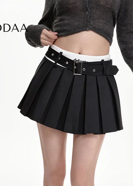 Gray High-Waisted Pleated A-Line Skirt for Women - S / Black - Skirts