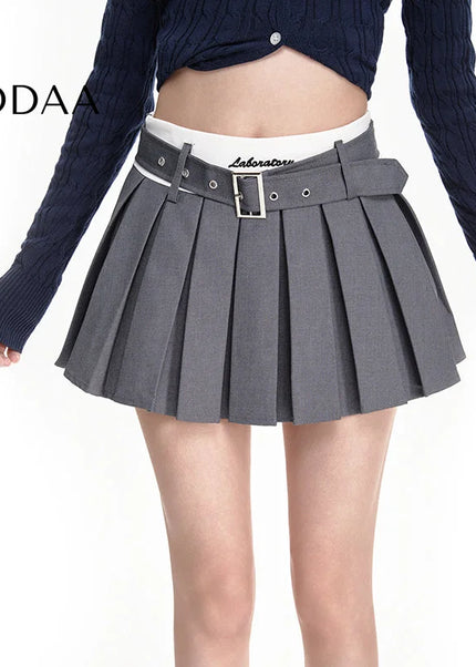 Gray High-Waisted Pleated A-Line Skirt for Women - S / Grey - Skirts