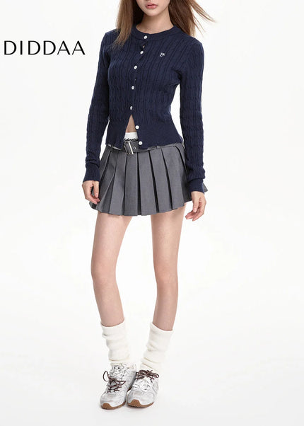Gray High-Waisted Pleated A-Line Skirt for Women - Skirts