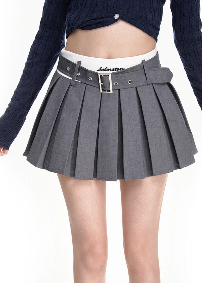 Gray High-Waisted Pleated A-Line Skirt for Women - Skirts