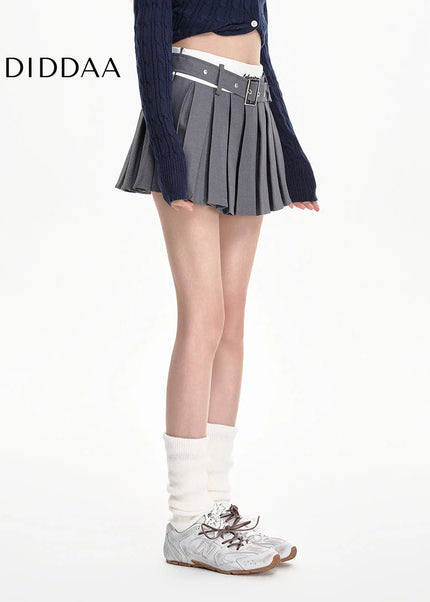 Gray High-Waisted Pleated A-Line Skirt for Women - Skirts