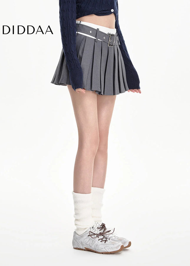 Gray High-Waisted Pleated A-Line Skirt for Women - Skirts