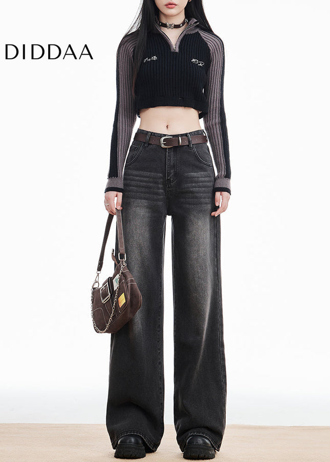Gray High-Waisted Retro Wide-Leg Jeans for Women - Women’s Jeans