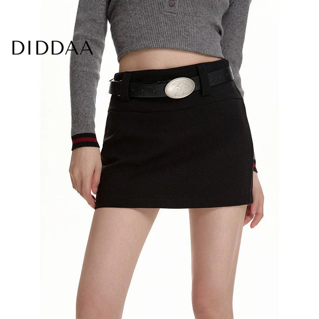 Gray High-Waisted Slim A-Line Woolen Skirt for Women - Skirts
