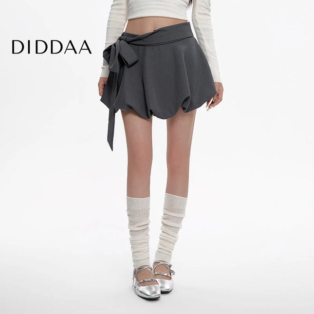 Gray Lace-Up High-Waisted A-Line Skirt for Summer - S / Grey - Skirts