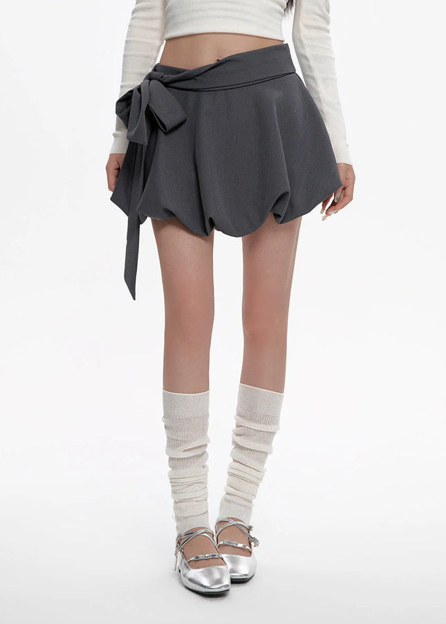 Gray Lace-Up High-Waisted A-Line Skirt for Summer - Skirts