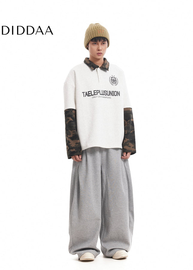 Gray Loose Fit Pleated Casual Sweatpants Men - Unisex Sweatpants