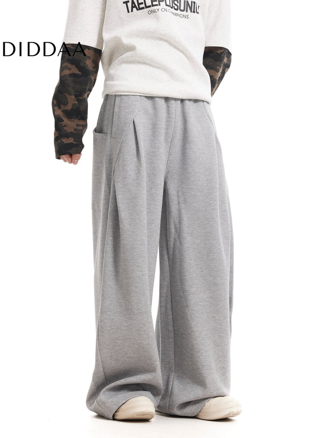 Gray Loose Fit Pleated Casual Sweatpants Men - Unisex Sweatpants
