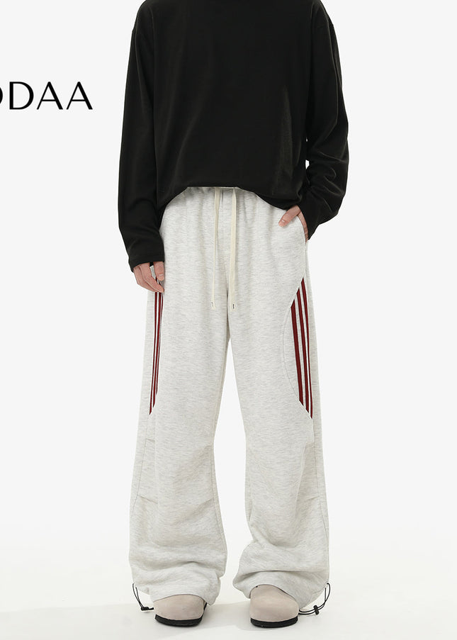 Gray Loose Fit Retro Striped Sweatpants for Men - S / White - Unisex Sweatpants