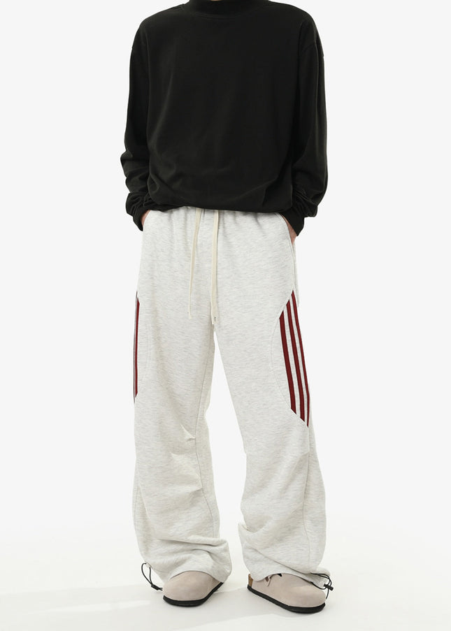 Gray Loose Fit Retro Striped Sweatpants for Men - Unisex Sweatpants