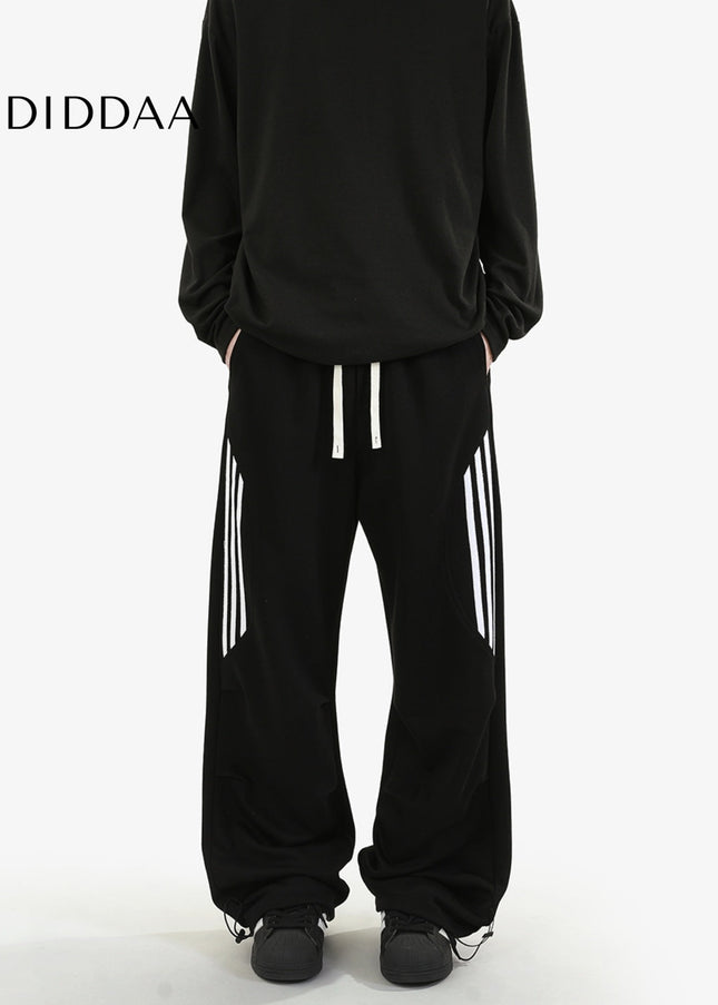 Gray Loose Fit Retro Striped Sweatpants for Men - Unisex Sweatpants