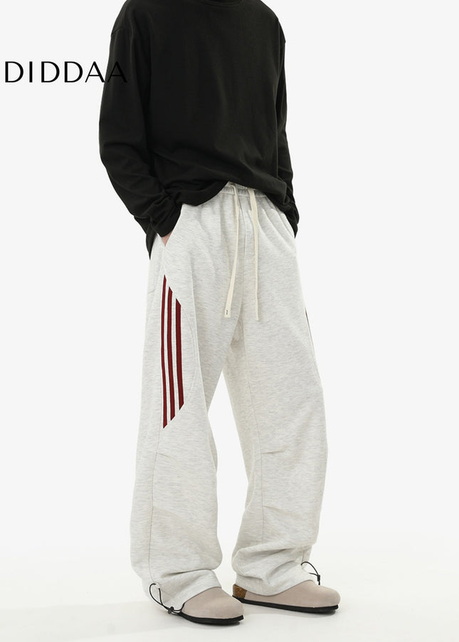 Gray Loose Fit Retro Striped Sweatpants for Men - Unisex Sweatpants