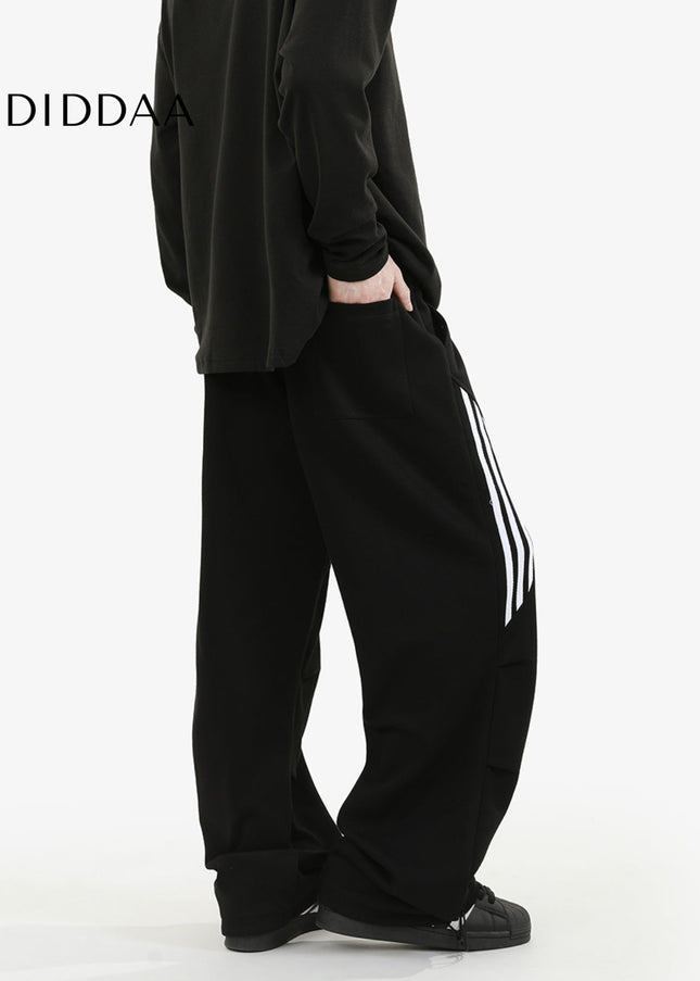 Gray Loose Fit Retro Striped Sweatpants for Men - Unisex Sweatpants