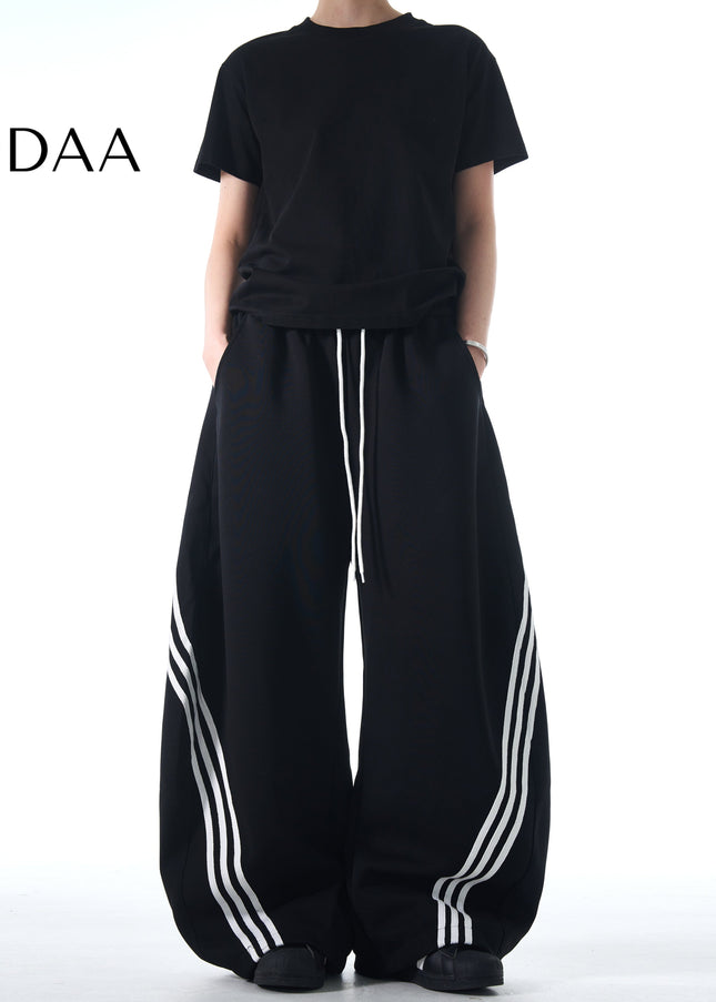 Gray Loose Fit Striped Casual Sweatpants for All - S / Black - Unisex Sweatpants