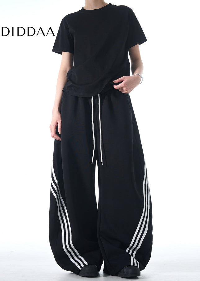 Gray Loose Fit Striped Casual Sweatpants for All - Unisex Sweatpants