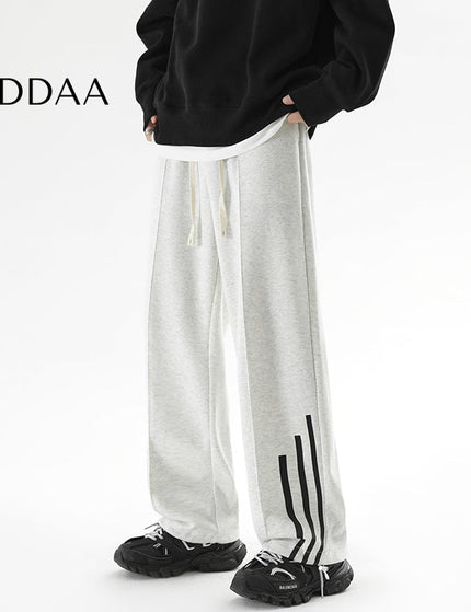 Gray Loose Fit Three Bars Men’s Sweatpants - S / White - Unisex Sweatpants