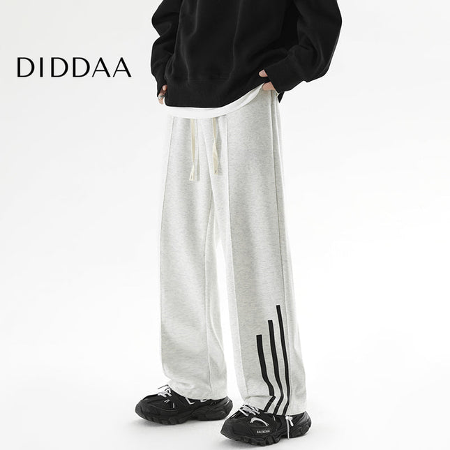 Gray Loose Fit Three Bars Men’s Sweatpants - S / White - Unisex Sweatpants