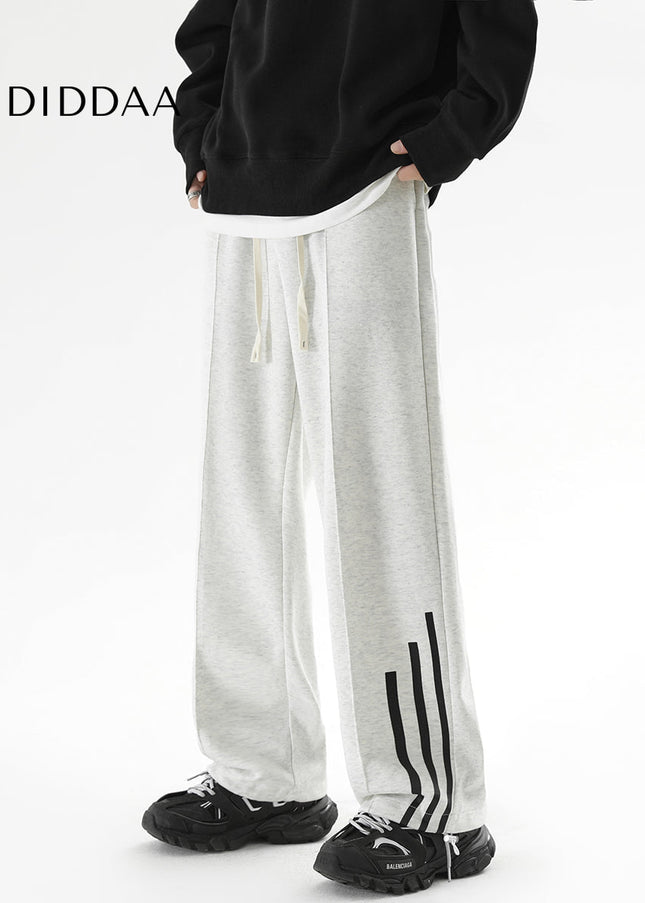 Gray Loose Fit Three Bars Men’s Sweatpants - Unisex Sweatpants
