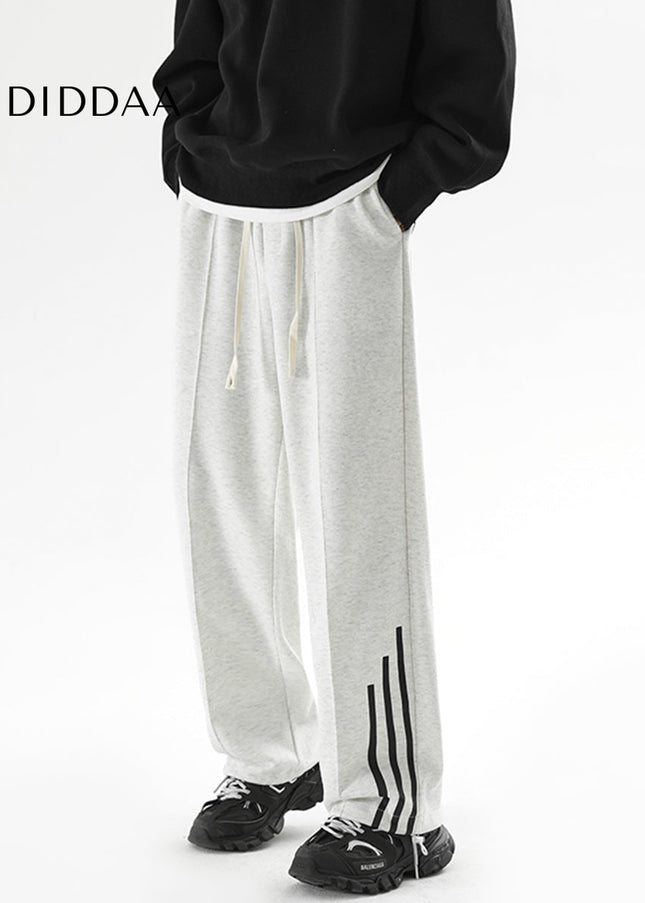 Gray Loose Fit Three Bars Men’s Sweatpants - Unisex Sweatpants