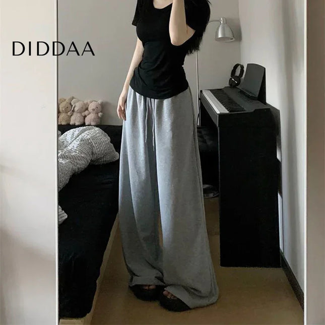 Gray Oversized Elastic Waist Sweatpants for Women - Unisex Sweatpants