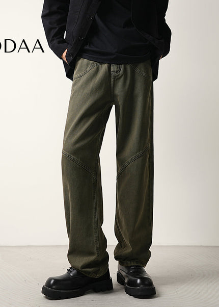 Gray Retro Structure Stitched Loose Straight-Leg Jeans - 28 / Brown - Men’s Jeans