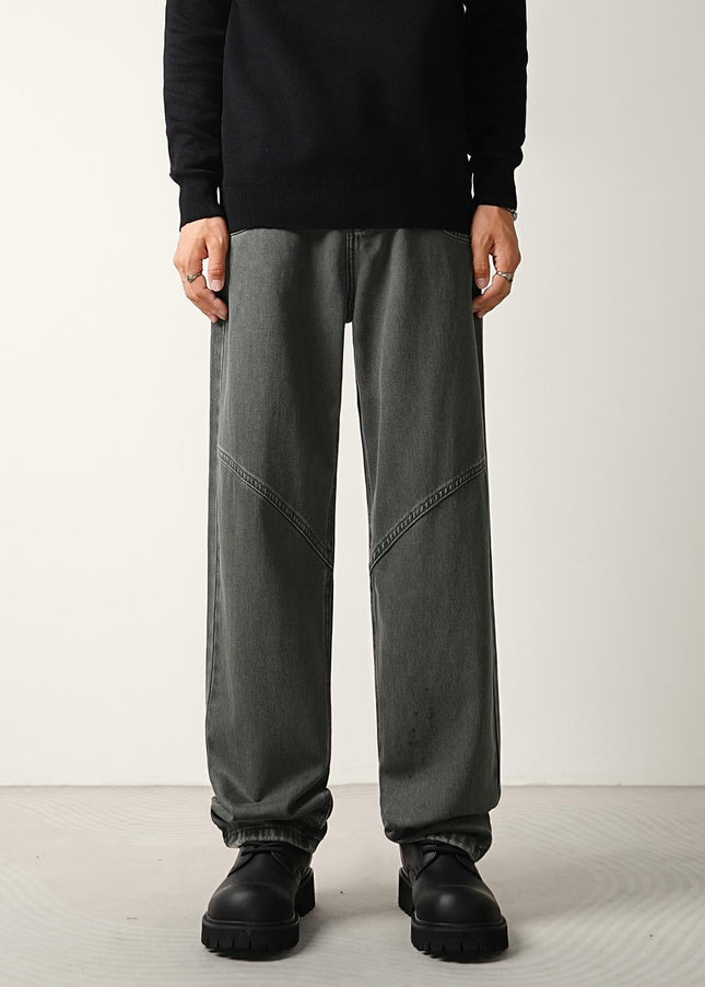 Gray Retro Structure Stitched Loose Straight-Leg Jeans - Men’s Jeans
