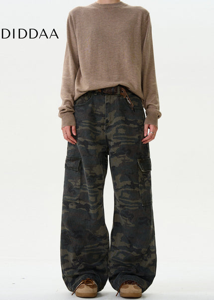 Green Distressed Loose Fit Cargo Pants Men - Men’s Jeans
