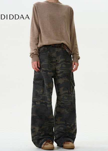 Green Distressed Loose Fit Cargo Pants Men - Men’s Jeans