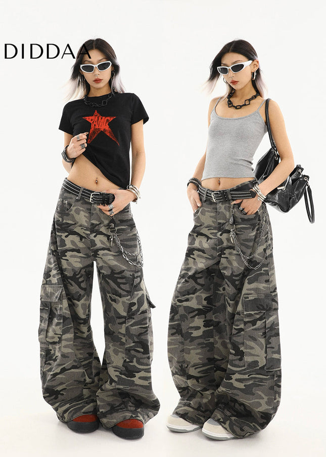Green High-Waisted Loose Cargo Pants for Women - Women’s Jeans