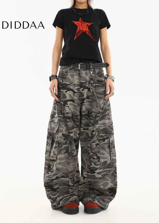 Green High-Waisted Loose Cargo Pants for Women - Women’s Jeans