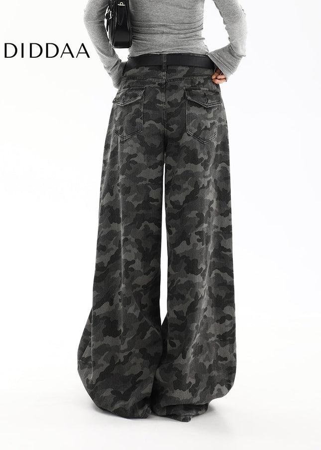Green Loose Fit Camouflage Cargo Jeans - Women’s Jeans