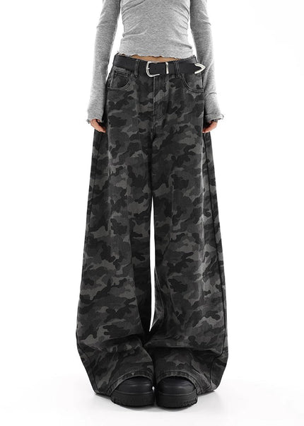 Green Loose Fit Camouflage Cargo Jeans - Women’s Jeans