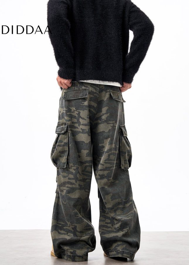 Green Loose Fit Camouflage Cargo Pants for Men and Women - Unisex Sweatpants