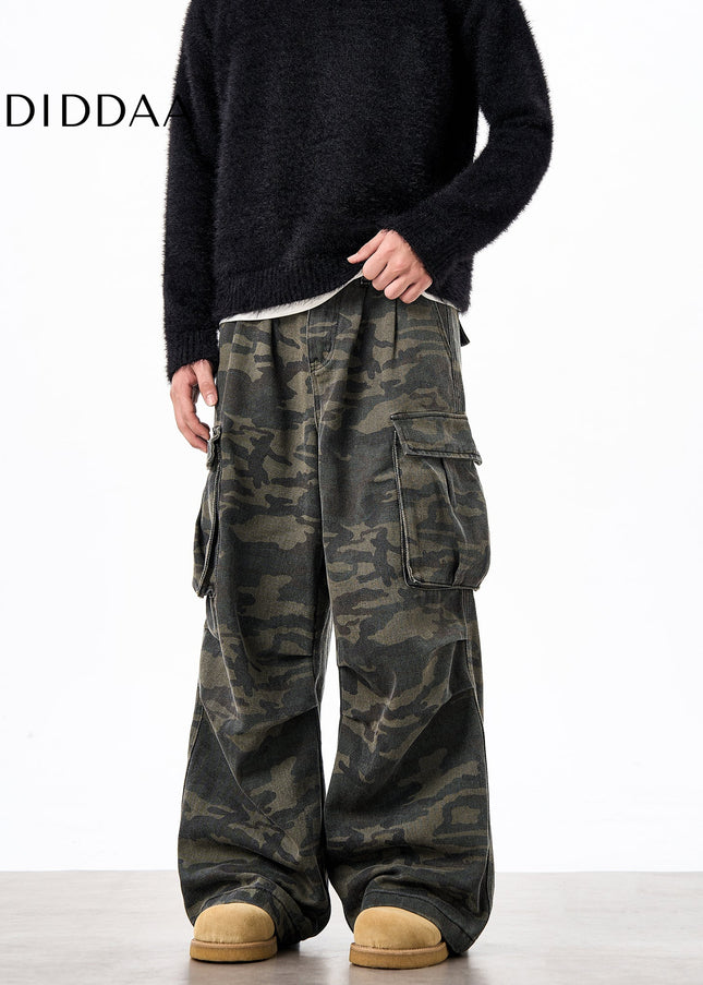 Green Loose Fit Camouflage Cargo Pants for Men and Women - Unisex Sweatpants