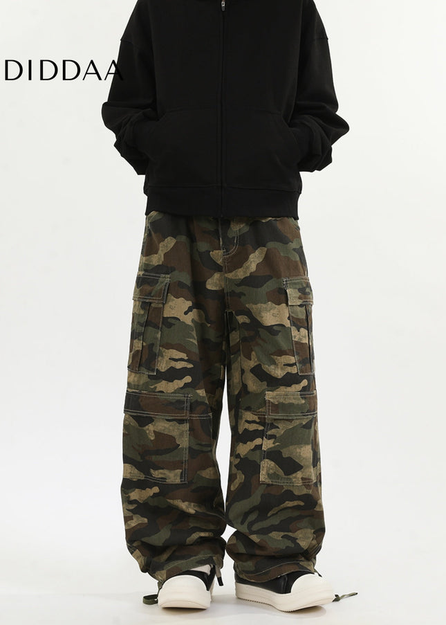 Green Loose Fit Camouflage Straight Leg Jeans - Men’s Jeans