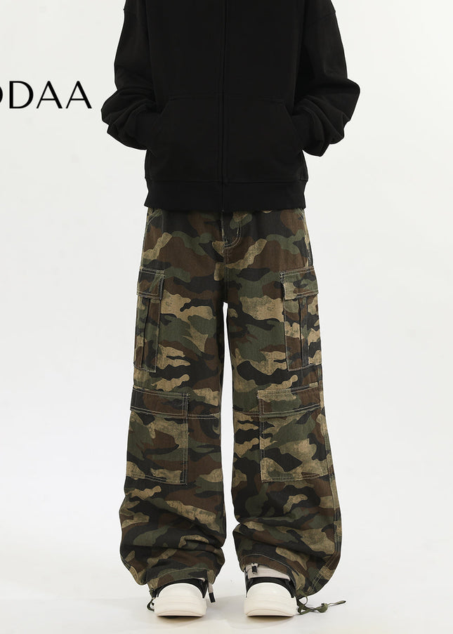 Green Loose Fit Camouflage Straight Leg Jeans - S / Camouflage - Men’s Jeans