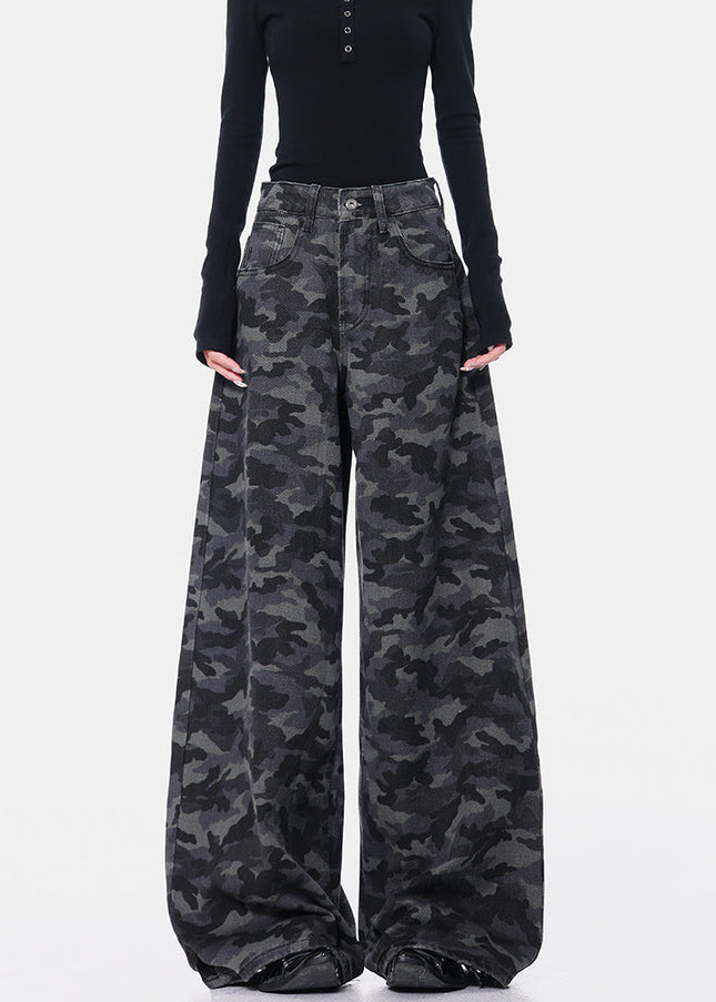 Green Loose Fit Camouflage Straight Leg Jeans - Women’s Jeans