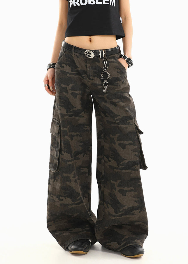 Green Multi-Pocket Casual Cargo Pants - Women’s Jeans
