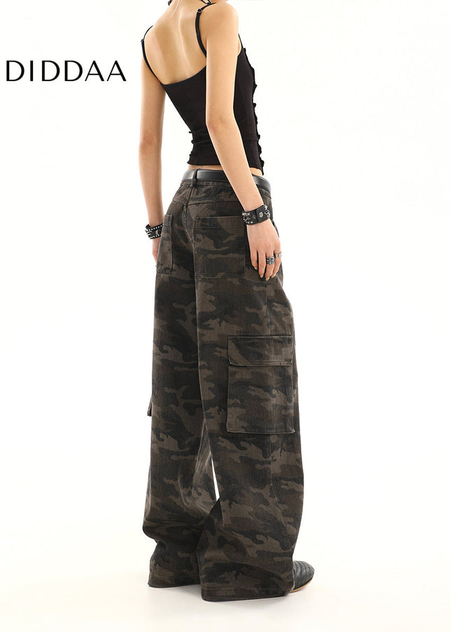 Green Multi-Pocket Casual Cargo Pants - Women’s Jeans