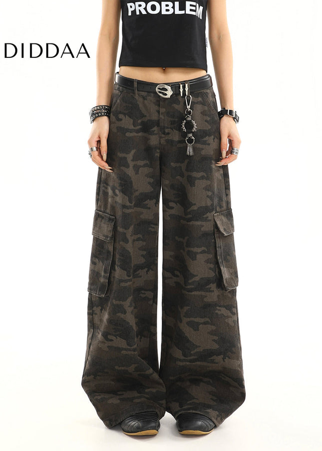 Green Multi-Pocket Casual Cargo Pants - Women’s Jeans