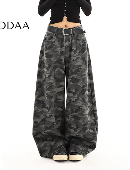 Green Retro Camouflage Cargo Wide Leg Jeans - S / Camouflage - Women’s Jeans